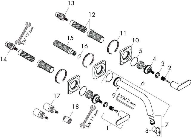 hansgrohe Fertigmontageset Axor Citterio M UP, Waschtisch-3-Loch-Armatur, Ausladung 166 mm, Rosette, chrom