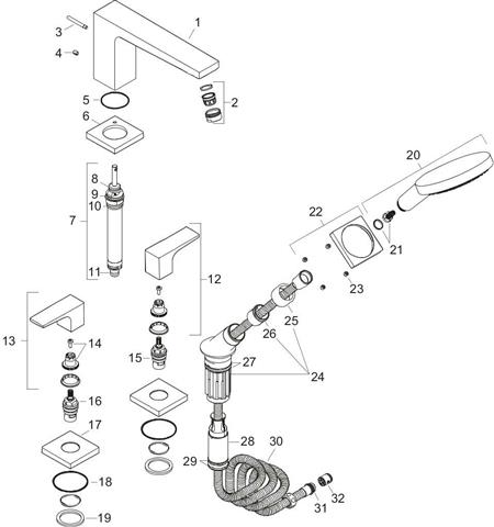 hansgrohe Fertigmontageset Metropol 4-Loch Wannenrand-Einhebelmischer, mit Hebelgriff, chrom-32552000