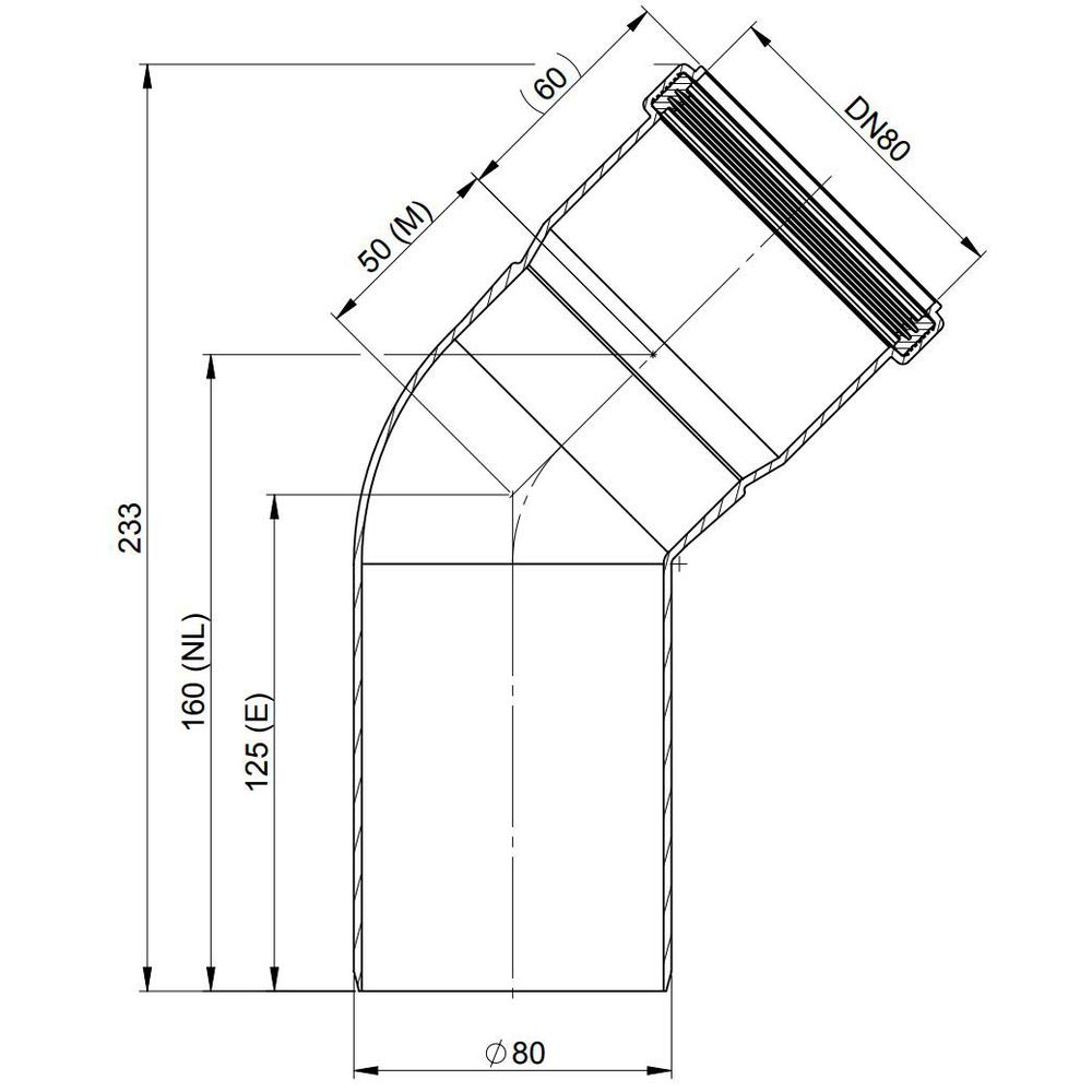 ATEC Bogen PolyTop 45°, DN 80