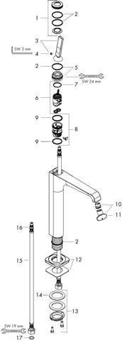 Waschtisch-Einhebelmischer Axor Citterio E 190 Ausladung 143 mm, nicht verschließbares Ventil, für W