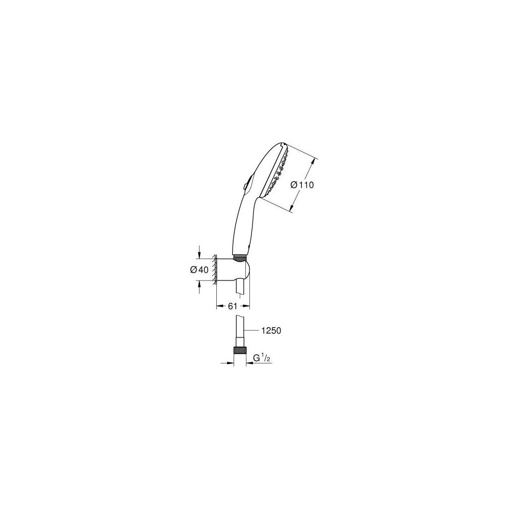 GROHE Wandhalterset Tempesta 110 27799_3, 2 Strahlarten Schlauch 1250mm, chrom-27799003