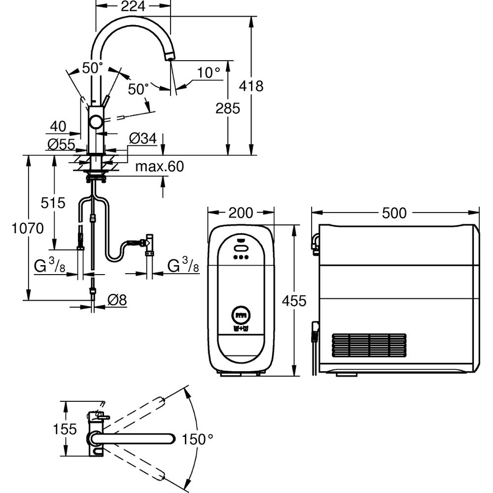 GROHE Spültisch-Einhebelmischer Blue Home C-Auslauf, Starter Kit, chrom