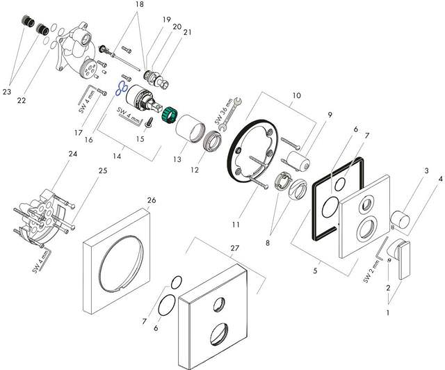 hansgrohe Fertigmontageset Axor Citterio für UP-Wannen-Einhebelmischer, chrom-39455000