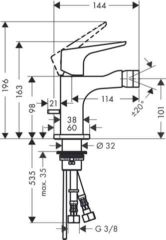 hansgrohe Bidet-Einhebelmischer Axor Citterio E Ausladung 114 mm, mit Ablaufgarnitur, mit Hebelgriff-36121000