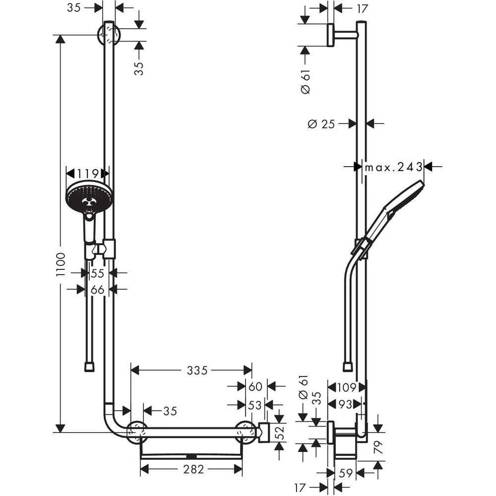 hansgrohe Brauseset Raindance Select S 120 mit 110 cm Brausestange links Unica Comfort, chrom