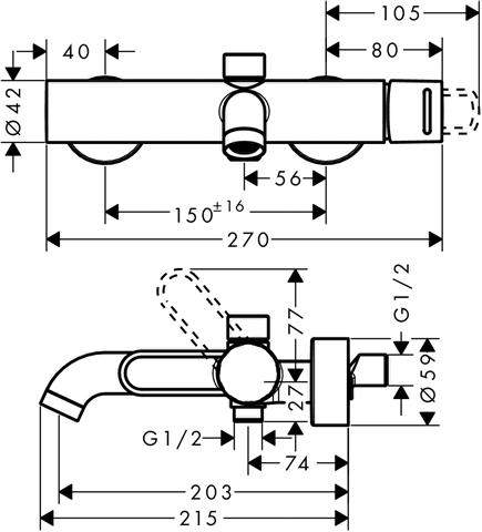 hansgrohe Wannen-Einhebelmischer Axor Uno AP, Ausladung 203mm, mit Bügelgriff, chrom-38421000