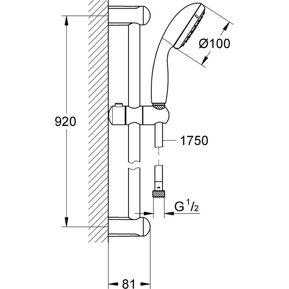 GROHE Brausegarnitur Tempesta 100 mit Durchflusskonstanthalter 9,5 l/min, Brausestange 90cm, 1 Strahlart, chrom