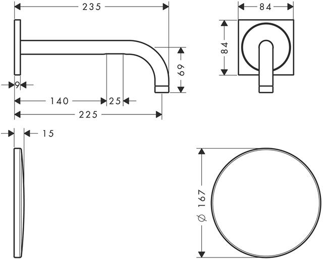 hansgrohe Elektronik-Waschtischmischer Axor Uno Auslauf 225 mm, UP, für Wandmontage, chrom