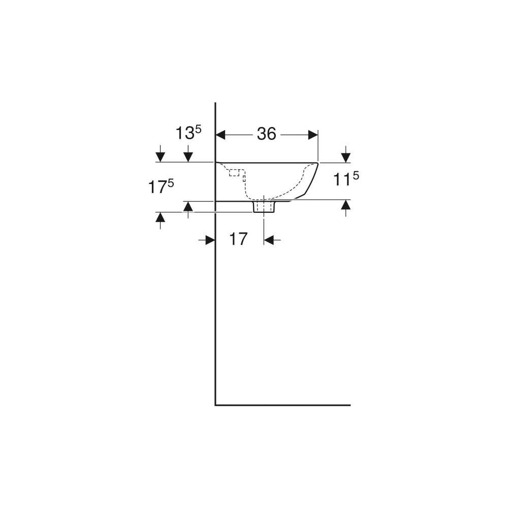 Geberit Handwaschbecken Renova 45x36cm, we, m HL, m ÜL asymmetrisch-500375011