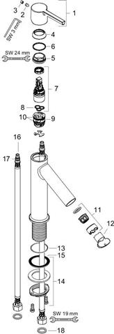 Waschtisch-Einhebelmischer Axor Starck 250 Ausladung 107 mm, nicht verschließbares Ventil, für Wasch