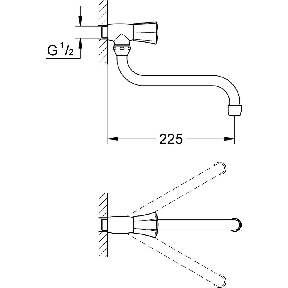 GROHE Auslaufventil Costa 1/2", schwenkbar, Markierung blau, Wandmontage, chrom 