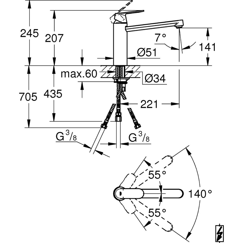 GROHE Spültisch-Einhebelmischer Eurosmart Cosmopolitan 1/2", ND, mittelhoher Auslauf, chrom -30194000