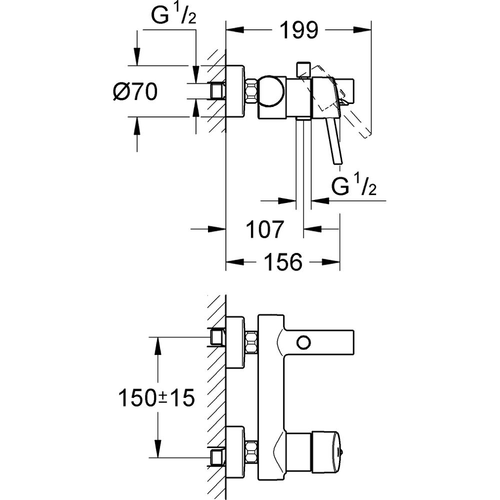 GROHE Wannen-Einhebelmischer Concetto 1/2", Wandmontage, chrom -32211001