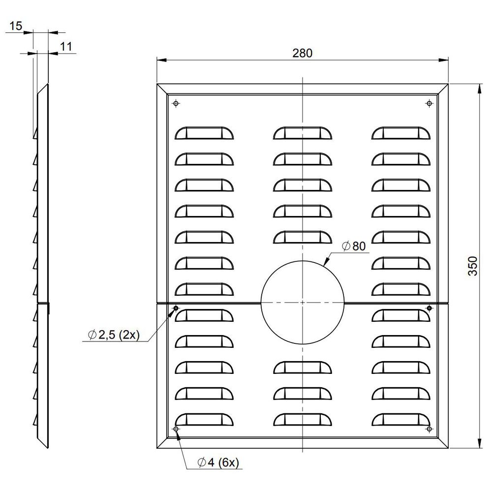 ATEC Wandblende PolyTop DN 80, 280 x 350 mm, mit Hinterlüftung