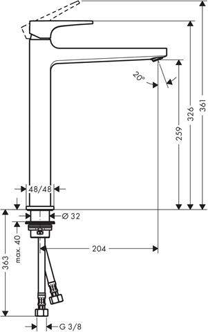 hansgrohe Waschtisch-Einhebelmischer Metropol 260 Ausladung 204mm, Push-Open Ablaufgarnitur, chrom