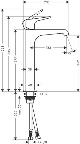 Waschtisch-Einhebelmischer Axor Citterio E 250 Ausladung 163 mm, nicht verschließbares Ventil, für W-36113000