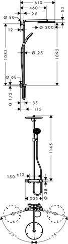 hansgrohe Showerpipe Raindance Select S 300 1jet, mit Brausearm 460mm, schwenkbar, chrom