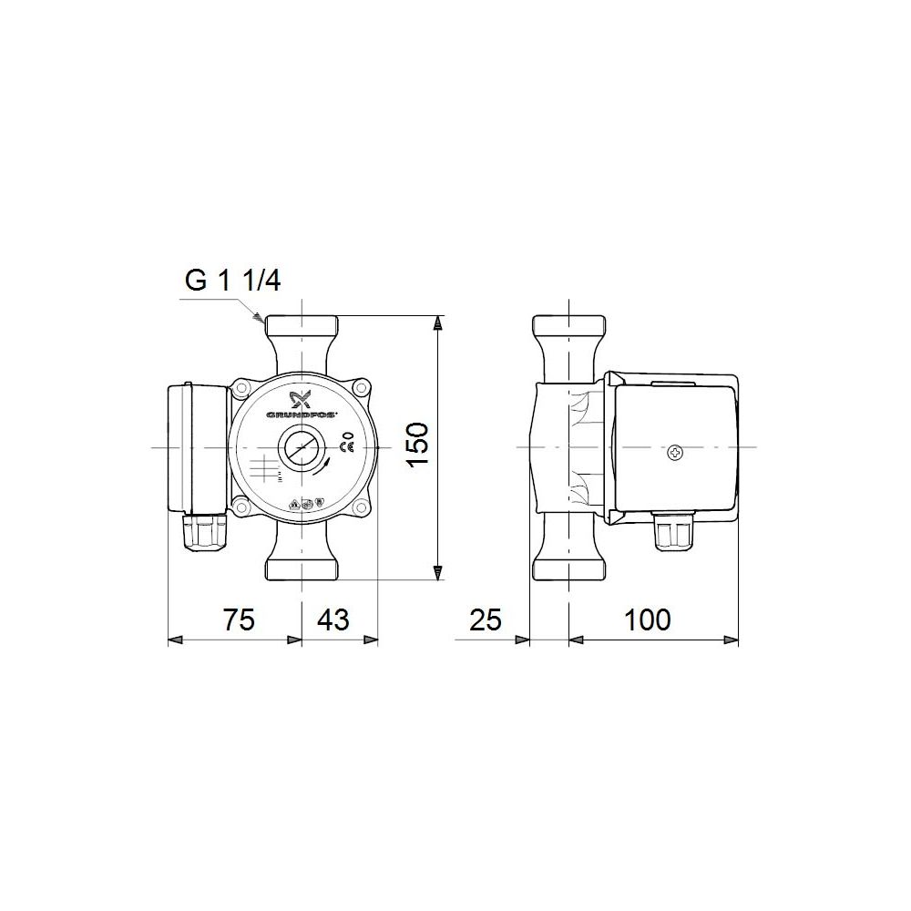 Grundfos Zirkulationspumpe Serie 100 UP 20-15 N, 230 V, G 1 1/4, 150 mm, Edelstahl-59641500