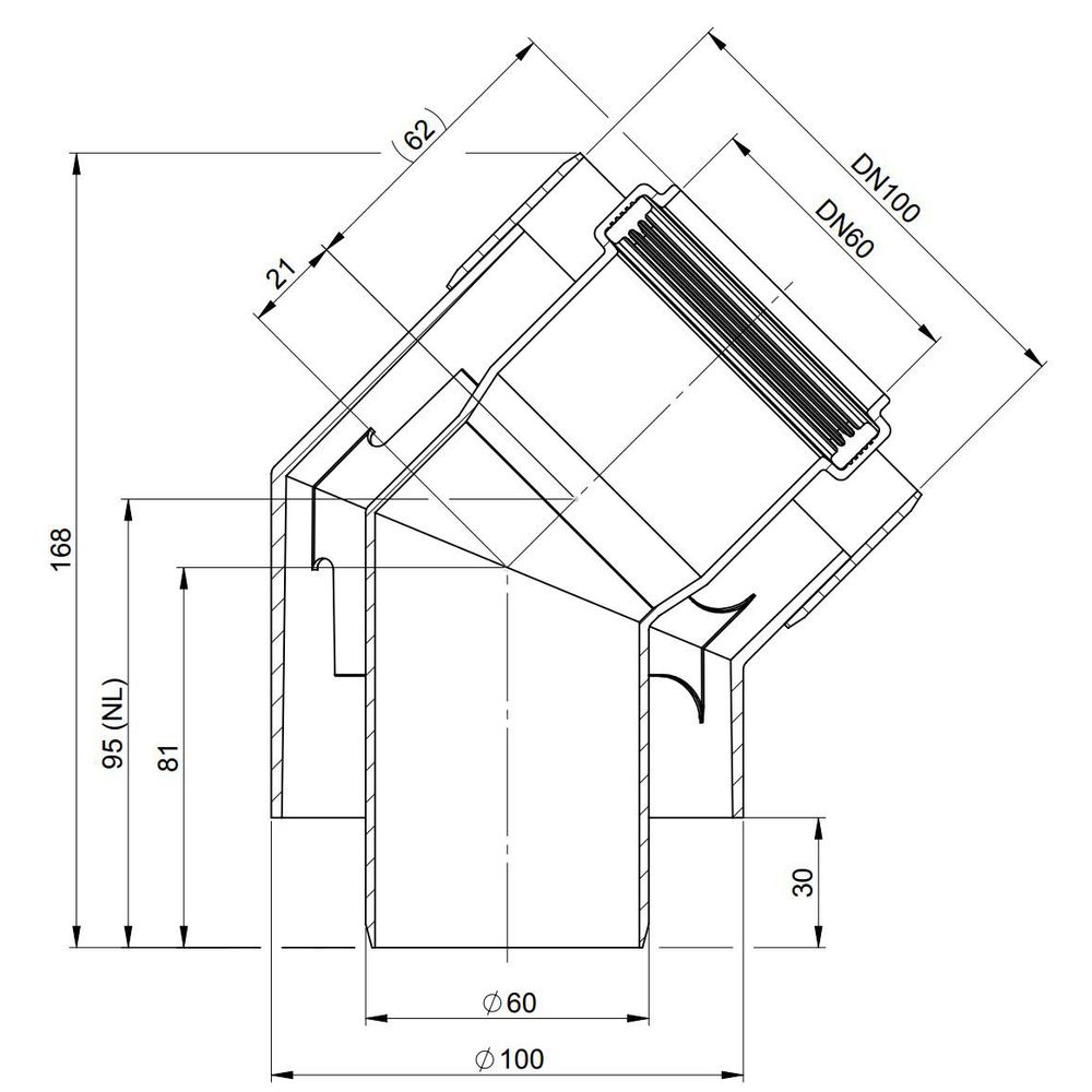 ATEC Bogen PolyTwin 45°, DN 60/100, PP, konzentrisch, weiss