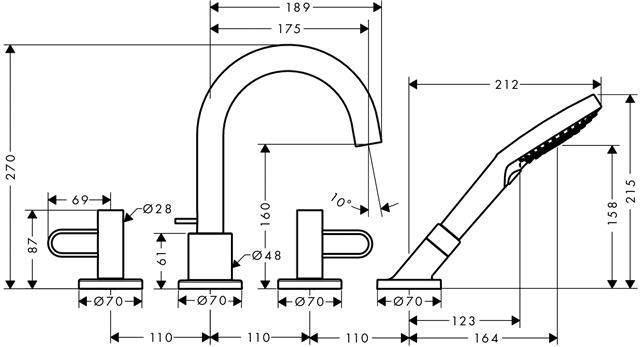 hansgrohe Fertigmontageset Axor Uno 4-Loch-Wannenrandarmatur, mit Bügelgriff, chrom-38445000