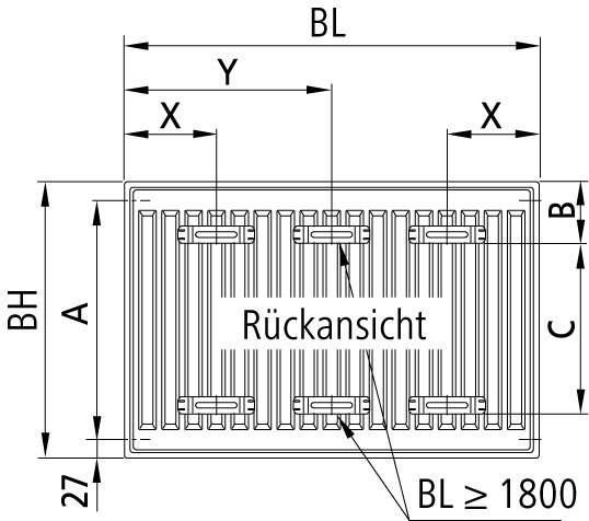 Kermi Austauschheizkörper Therm X2 Profil-Kompakt Typ 12, BH 554mm, BL 400mm, weiß, mit Abdeckung