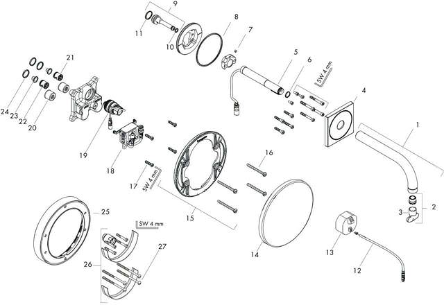 hansgrohe Elektronik-Waschtischmischer Axor Uno Auslauf 225 mm, UP, für Wandmontage, chrom-38120000