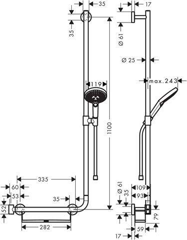 hansgrohe Raindance Select S Brauseset 120 3jet mit Brausestange 110 cm rechts Unica Comfort, chrom