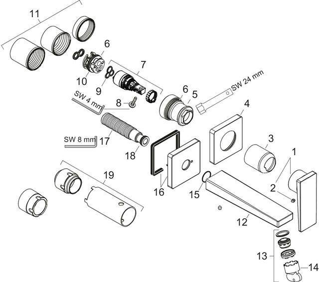 hansgrohe Fertigmontageset Metropol UP-Waschtisch-Einhebelmischer, Ausladung 225mm, chrom-32526000