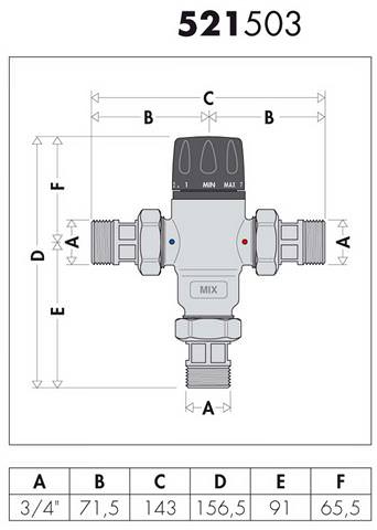 Caleffi Thermomischer mit Rückschlagventil, 3/4" IG verchromt 