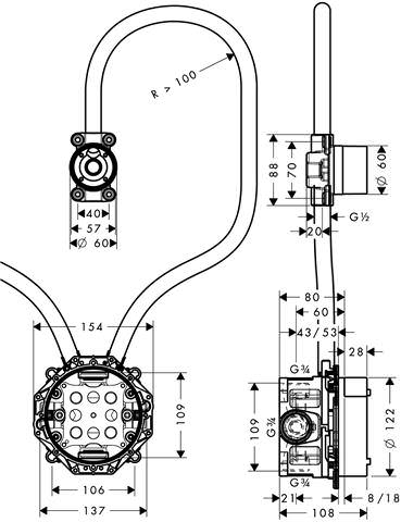 hansgrohe Grundset Axor DN 20, für Elektronikmischer-16180180