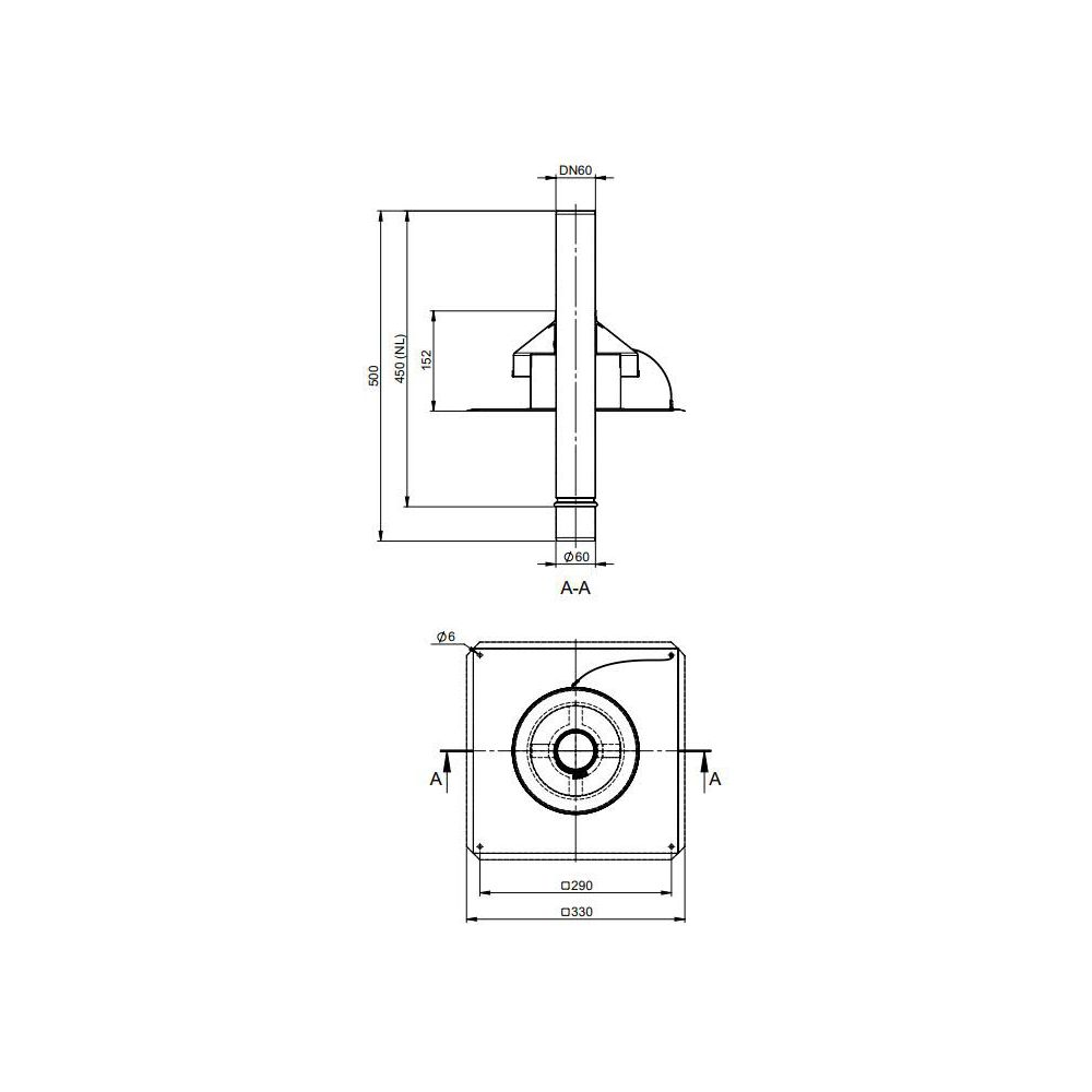 ATEC Mündungs-Set PolyTop DN 60, 330 x 330 mm, Edelstahl