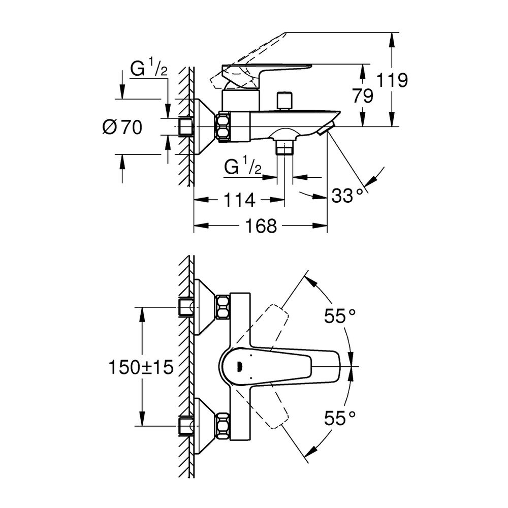 GROHE Wannen-Einhebelmischer BauEdge 1/2", Wandmontage, chrom 