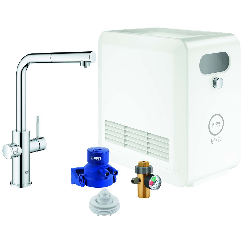 GROHE Spültisch-Einhebelmischer Blue Professional L-Auslauf Set, chrom