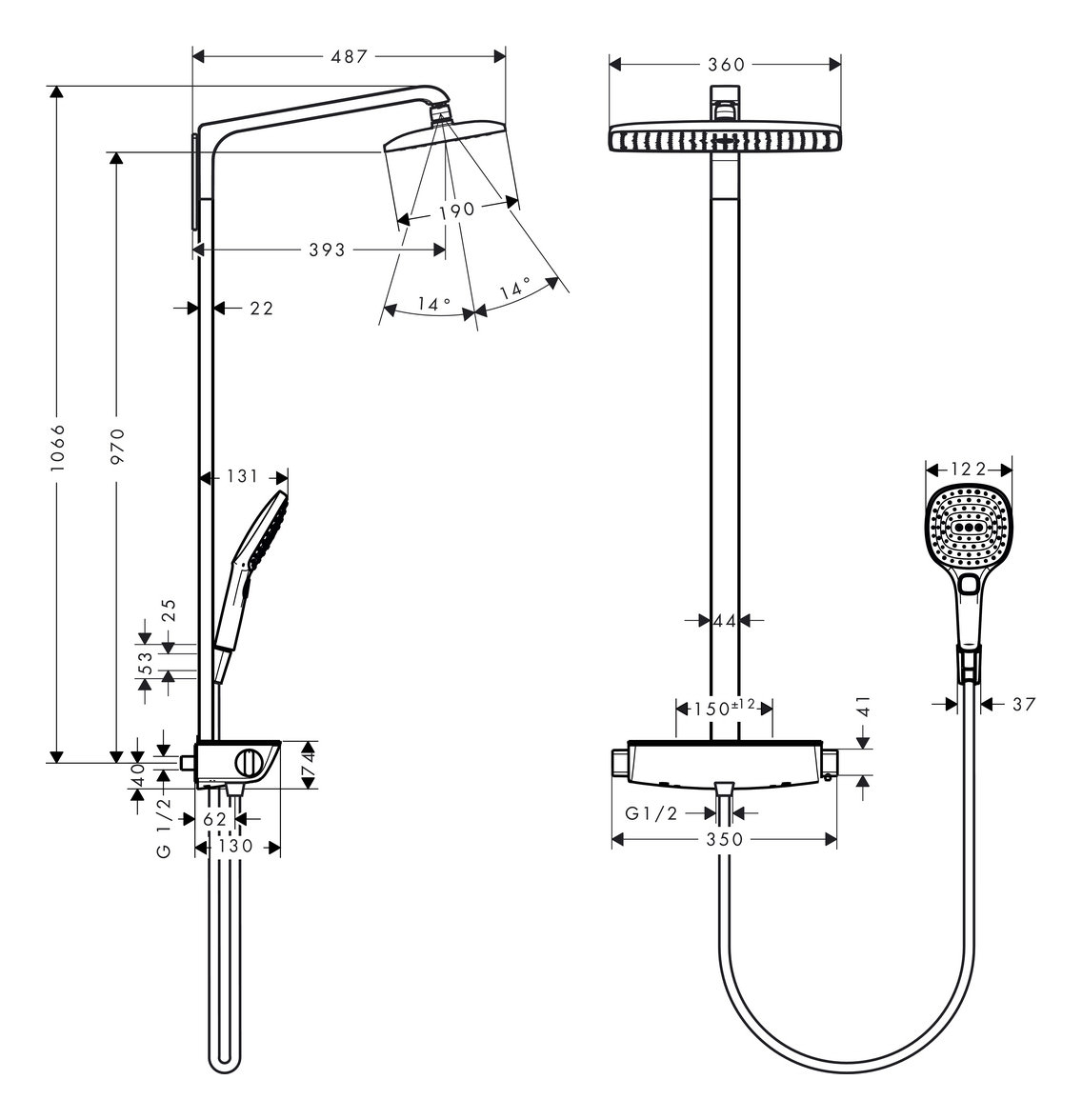 Hansgrohe Showerpipe Raindance E 360 1jet, Brausekopf 360 mm-27112000