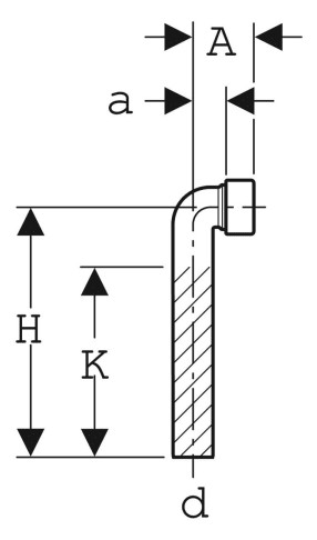 Geberit Anschlussbogen 90Gr mit Quetschverschraubung: d=40mm, H=30cm, 90Gr, K=24cm, weiß-alpin 152.2