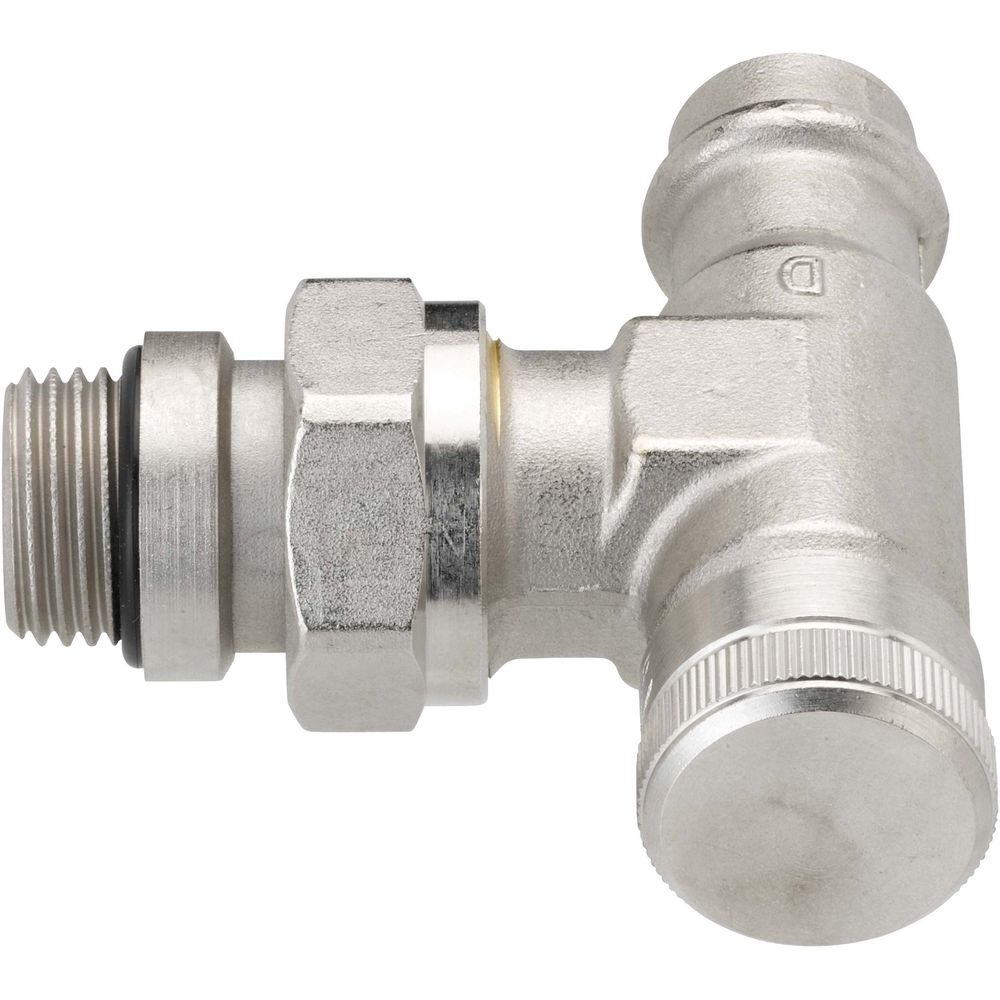 Danfoss Rücklaufverschraubung RLV Pressfit R 1/2, 15 mm, Eck, selbstdichtender Nippel, matt vernick-003L1825