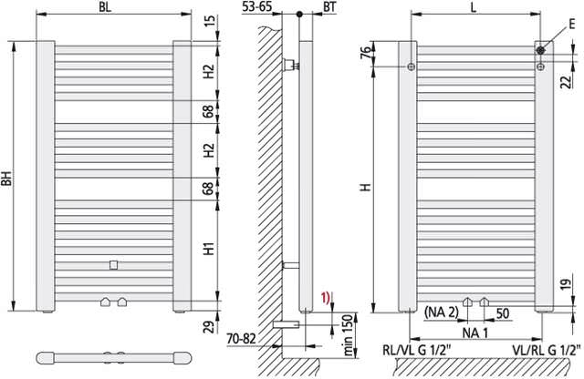 Kermi Bad-Heizkörper Basic-50-E001M1500902XXK