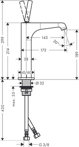 Waschtisch-Einhebelmischer Axor Citterio E 190 Ausladung 143 mm, nicht verschließbares Ventil, für W