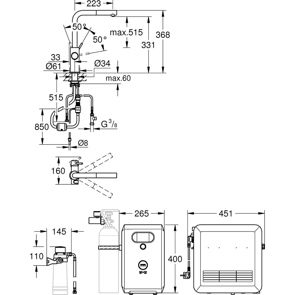 GROHE Spültisch-Einhebelmischer Blue Professional L-Auslauf Set, chrom