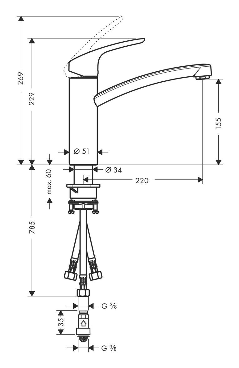 Hansgrohe Spültisch-Einhebelmischer 160 Focus M41, Niederdruckausführung, chrom-31804000