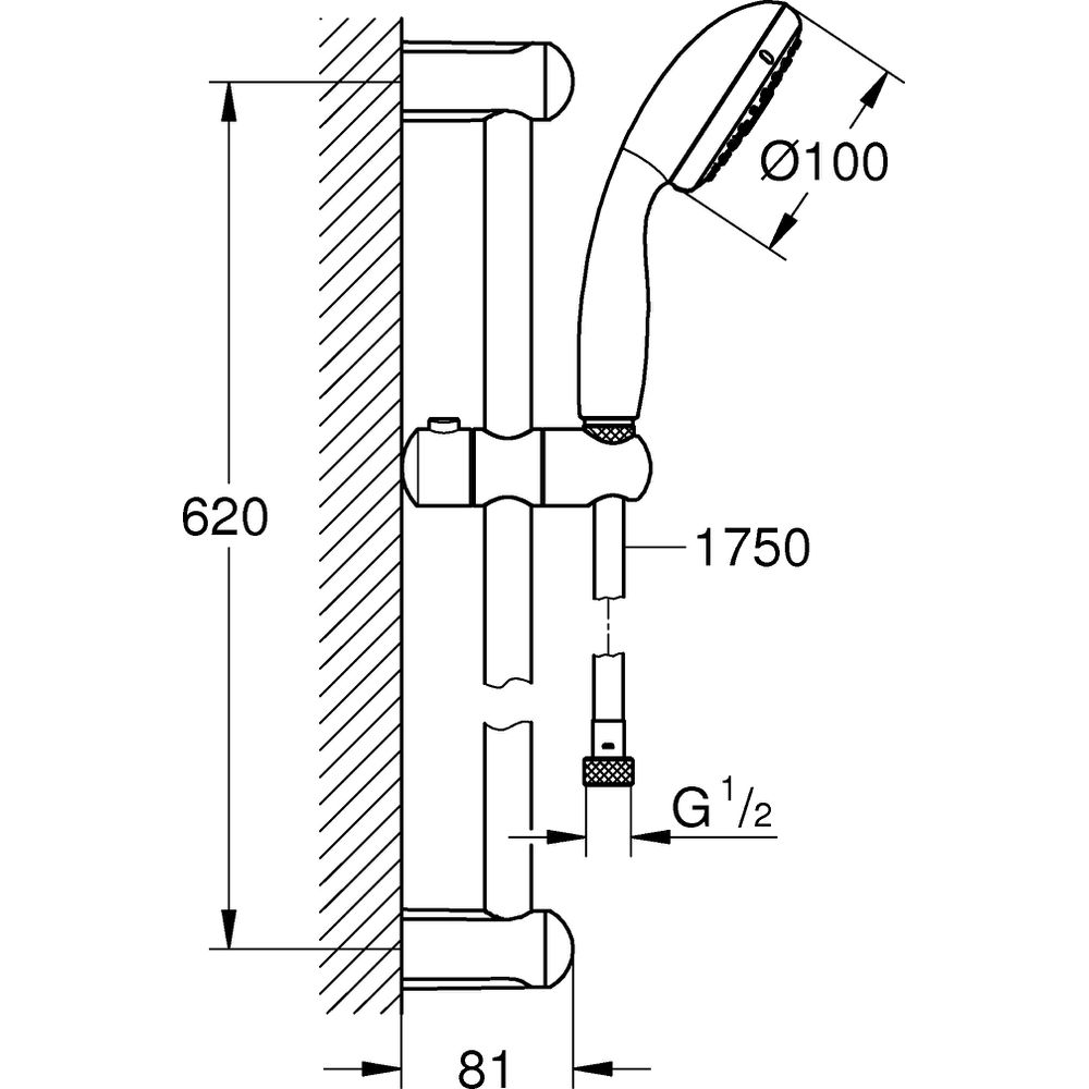 GROHE Brausegarnitur Tempesta 100 mit Durchflusskonstanthalter 9,5 l/min, Brausestange 60cm, 3 Strahlarten, chrom-27644001