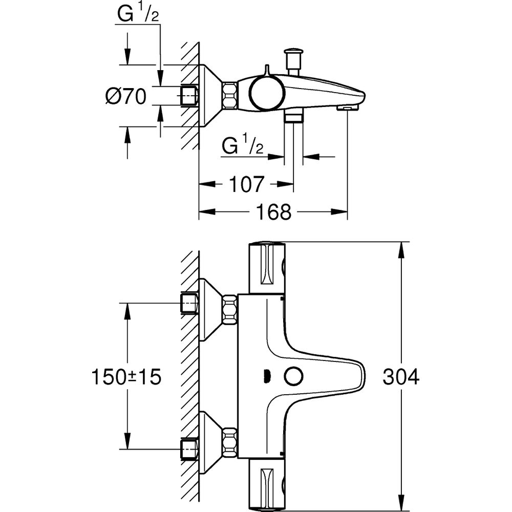 GROHE Wannen-Thermostat Grohtherm 800 1/2", Wandmontage, chrom -34567000