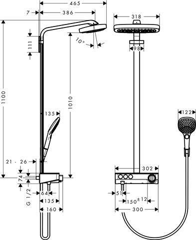 hansgrohe Showerpipe Raindance Select E 300 3jet, mit Ablage, chrom