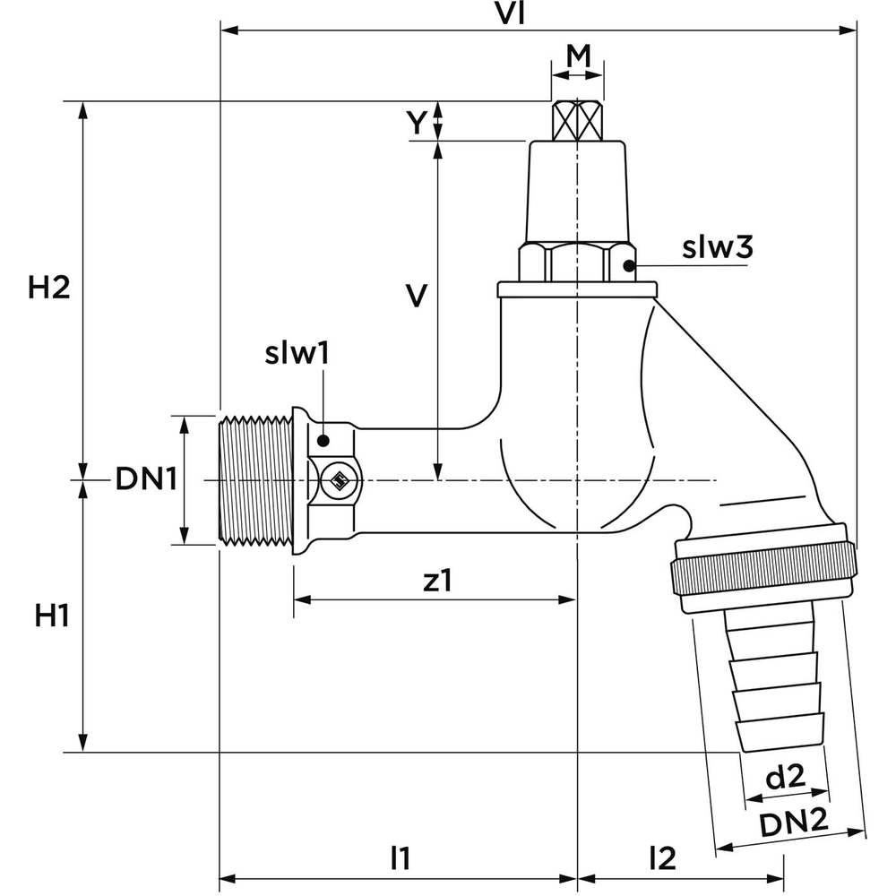 Auslaufventil, Messing, f. Steckschl. m. Schlauchverschr., matt verchr., 1/2", -00139