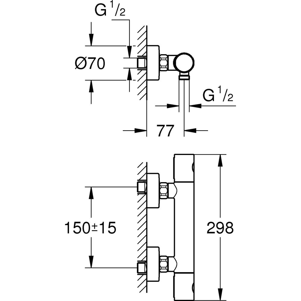 GROHE Brause-Thermostat Grohtherm 800 Cosmopolitan 1/2", Wandmontage, chrom -34765000