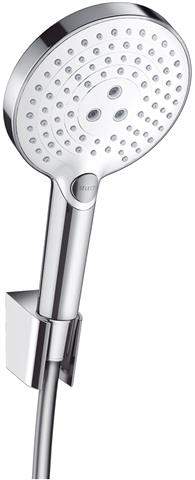 hansgrohe Raindance Select S Brausehalterset 120 3jet mit Brauseschlauch 125 cm Handbrause rund, Bra