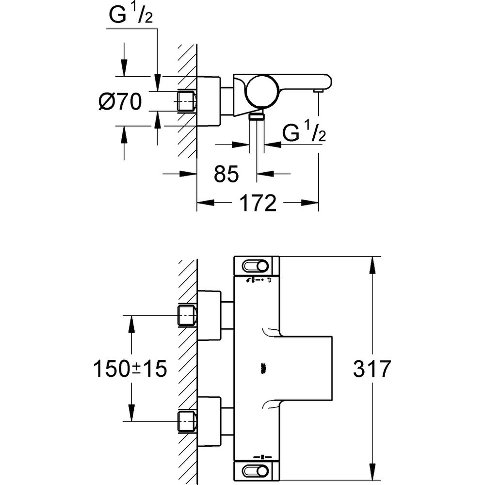 GROHE Wannen-Thermostat Grohtherm 2000 1/2", Wandmontage, chrom -34174001