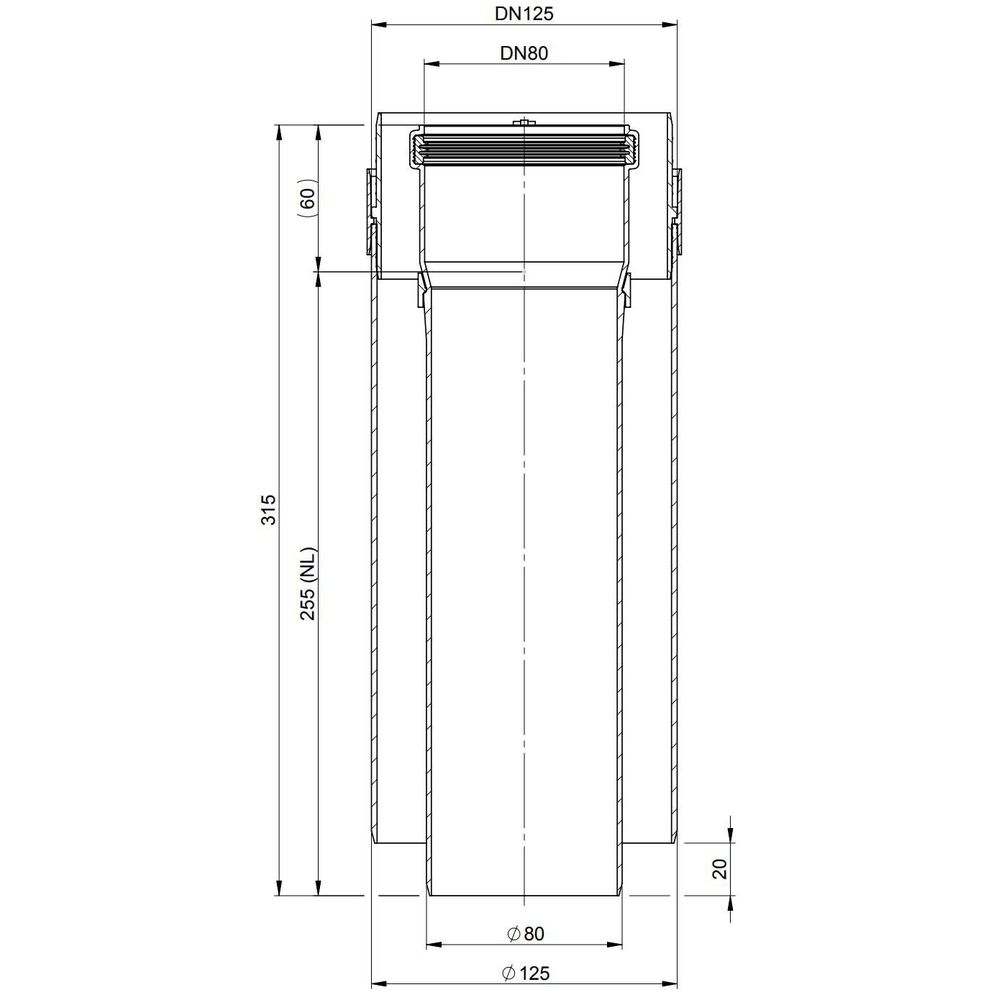 ATEC Rohr PolyTwin 255 mm, konzentrisch, kürzbar DN 80/125, PP, weiß