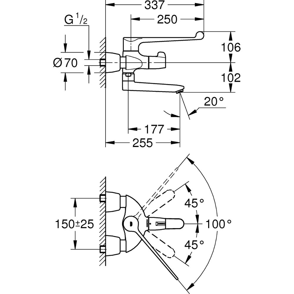 GROHE Waschtisch-Thermostat Grohtherm Spezial 1/2", mit Armhebelbetätigung, Ausladung 25,5cm, chrom 