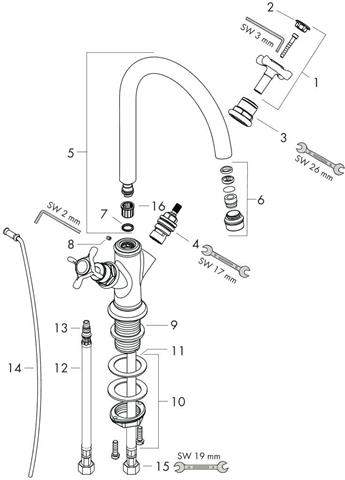 Waschtisch-2-Griff-Armatur Axor Montreux 210 DN 15, chrom, mit Ablaufgarnitur, Ausladung 175mm